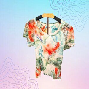 CLOVER & PINE Tropical Floral Print Scoop Neck Top